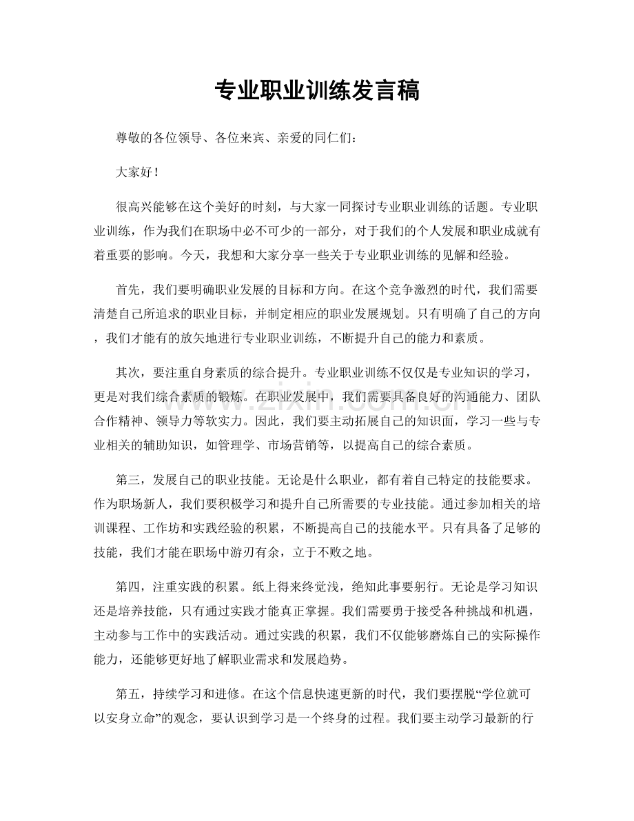 专业职业训练发言稿.docx_第1页