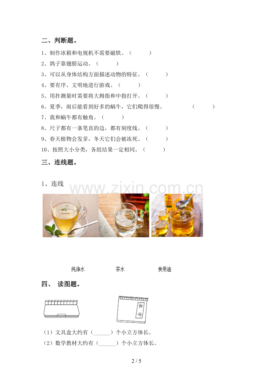 新教科版一年级科学下册期中测试卷及答案下载.doc_第2页
