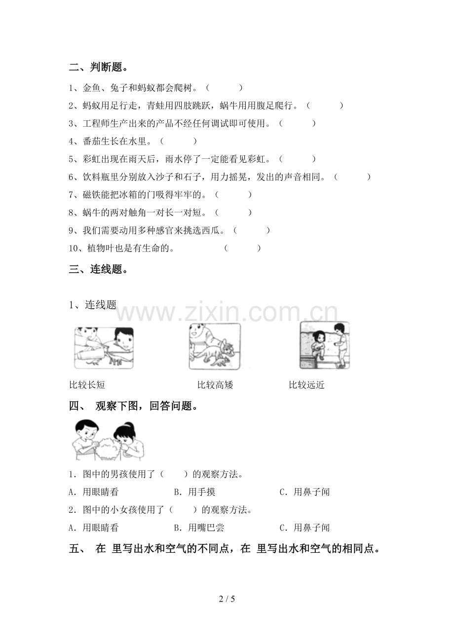 2023年教科版一年级科学下册期中测试卷及答案【精选】.doc_第2页