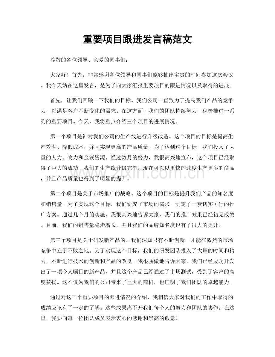 重要项目跟进发言稿范文.docx_第1页