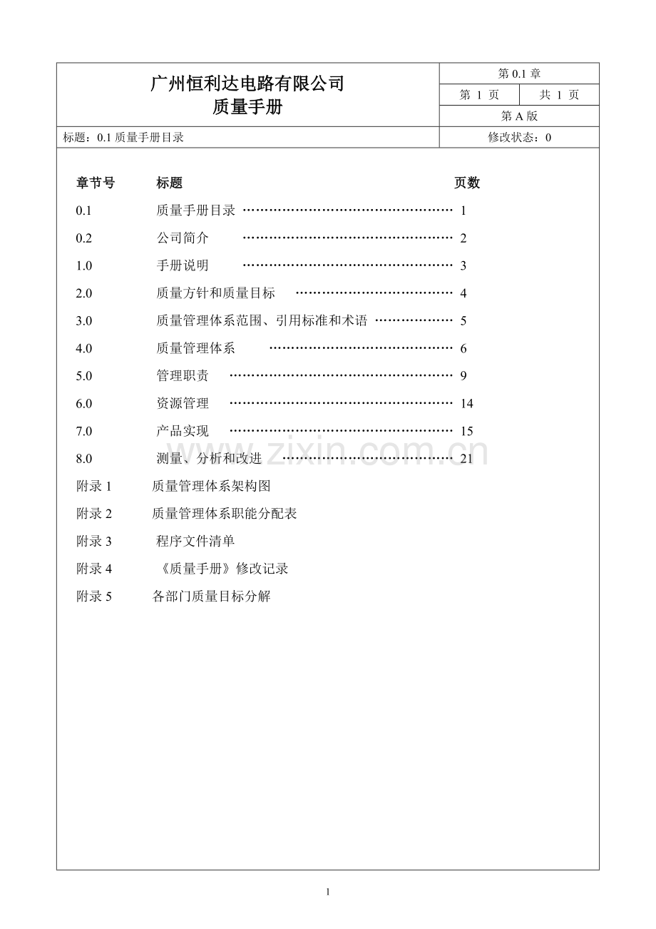 广州恒利达电路有限公司质量手册.doc_第1页