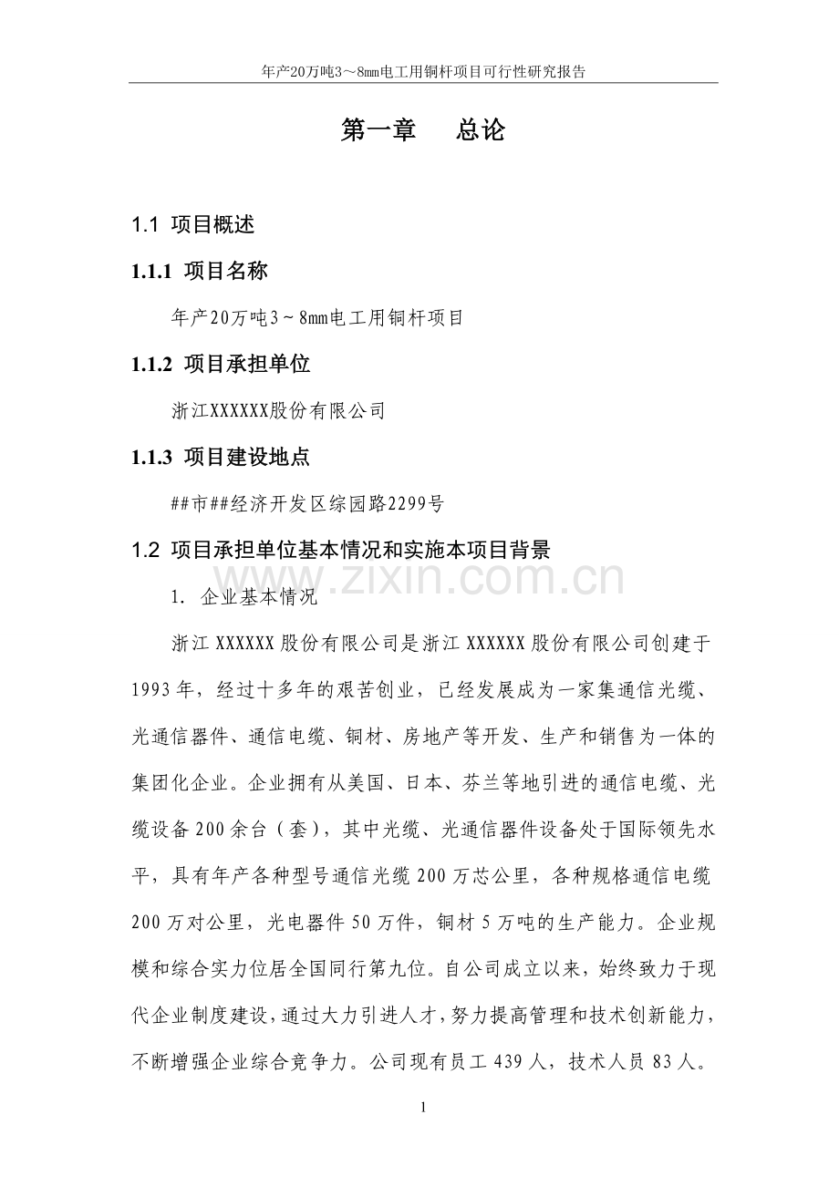 年产20万吨电工用铜杆项目可行性研究报告.doc_第1页