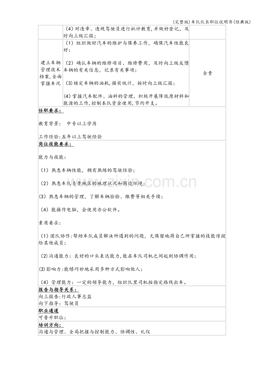 车队队长职位说明书(经典版).doc_第2页