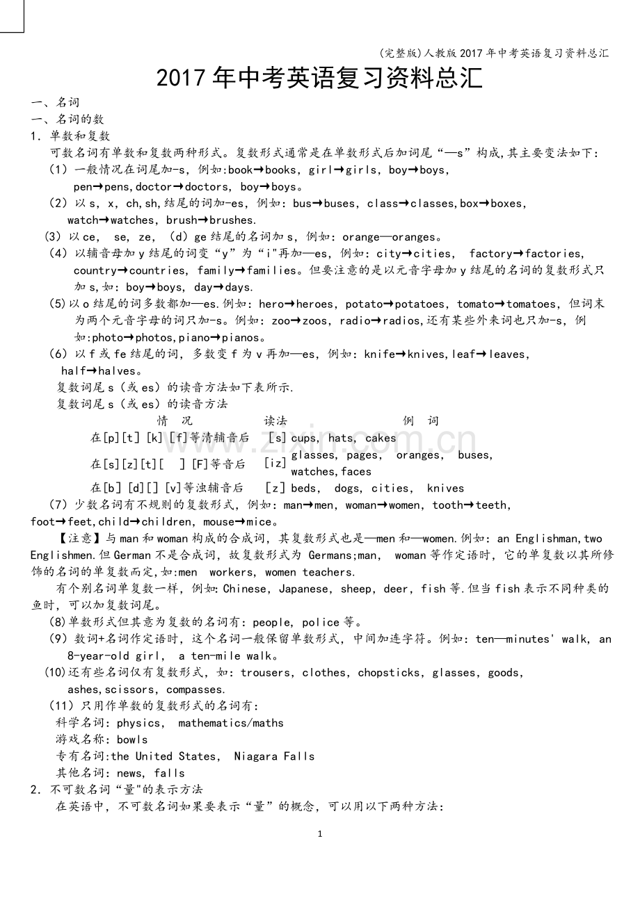 人教版2017年中考英语复习资料总汇.doc_第1页