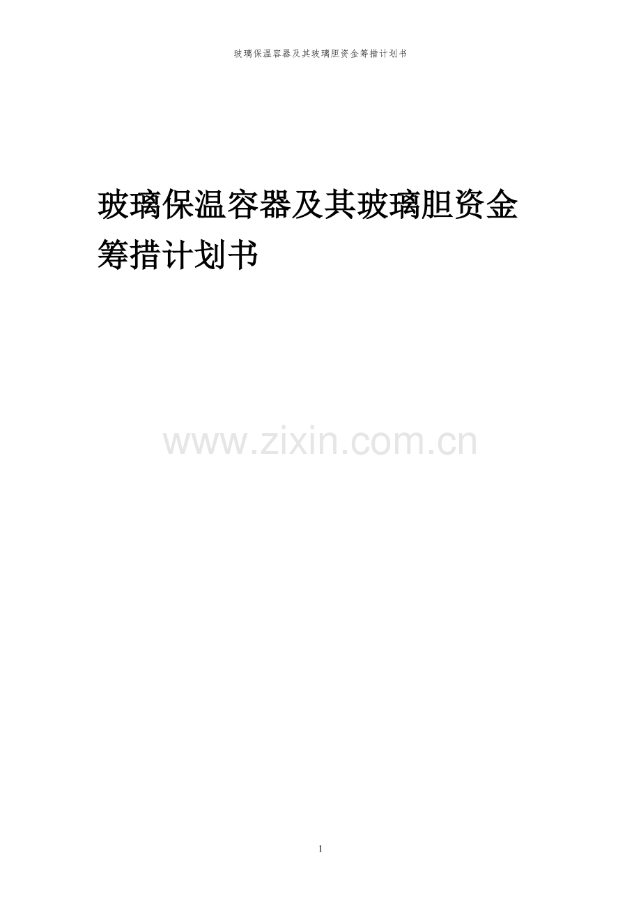 2024年玻璃保温容器及其玻璃胆项目资金筹措计划书.docx_第1页