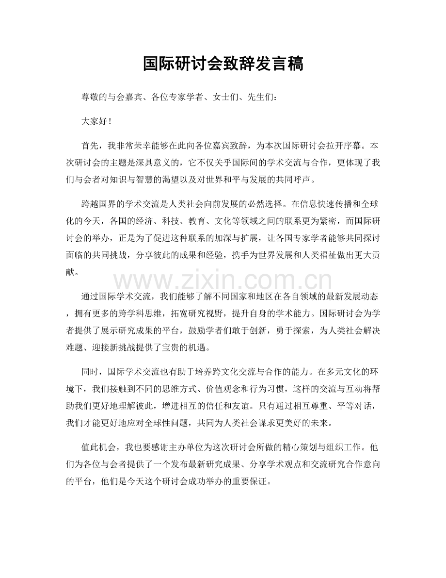 国际研讨会致辞发言稿.docx_第1页