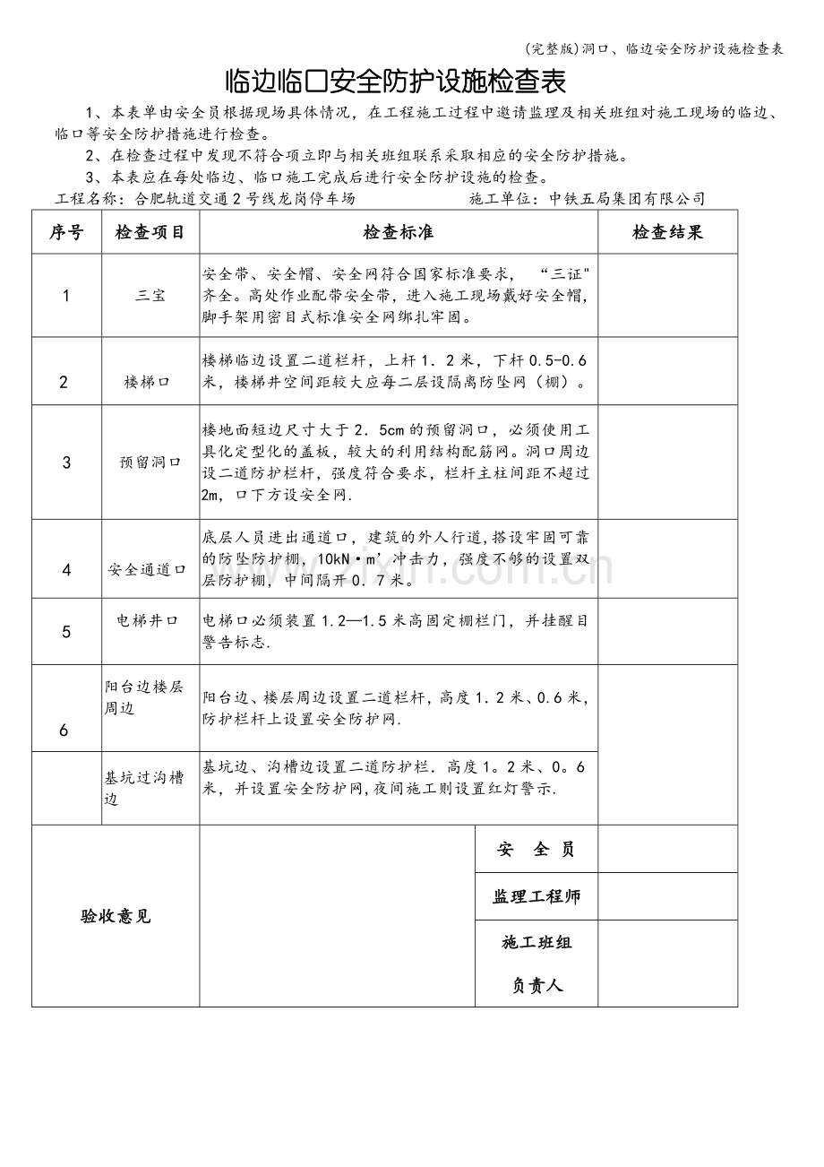 洞口、临边安全防护设施检查表.doc_第1页