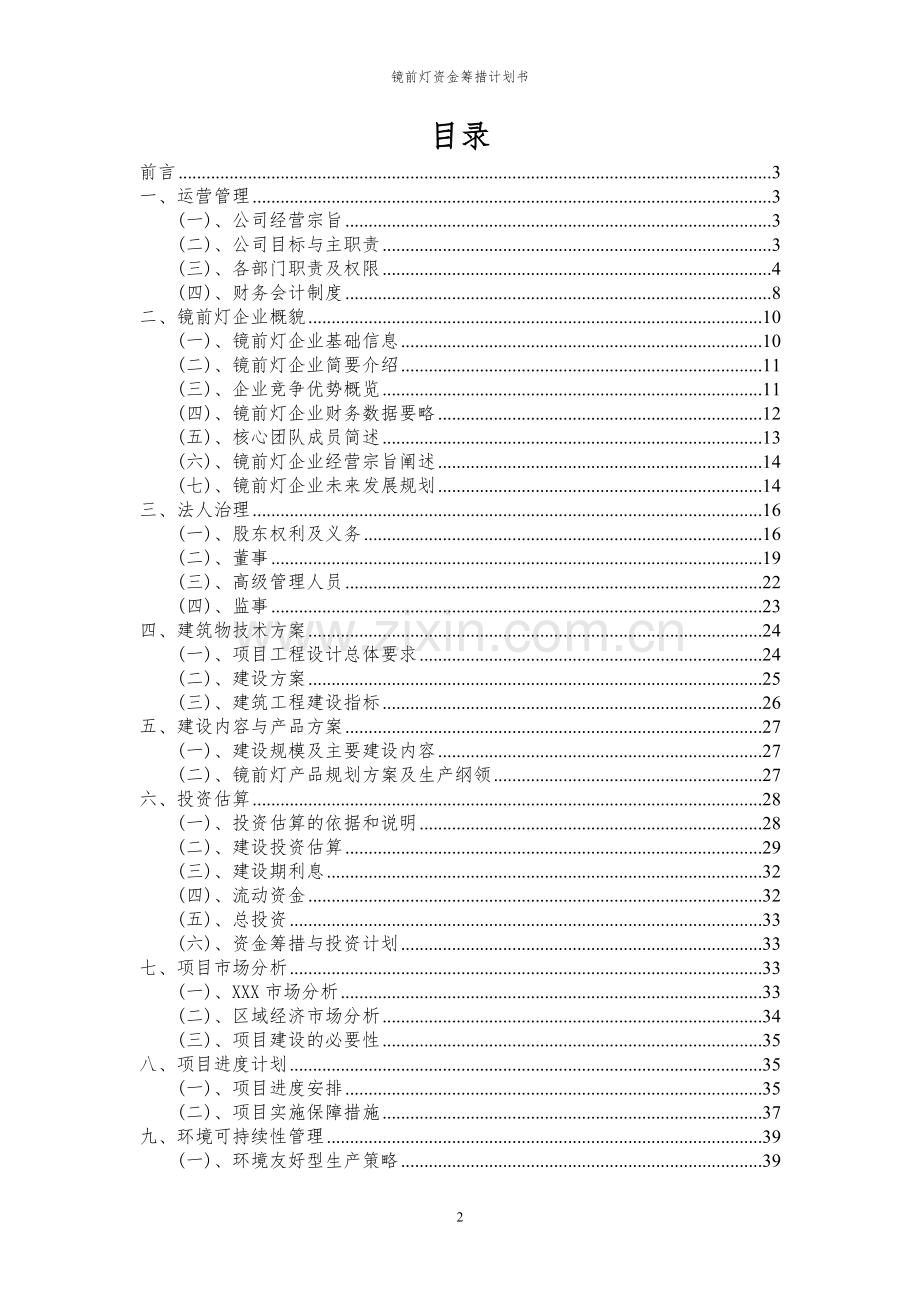 2023年镜前灯项目资金筹措计划书.docx_第2页