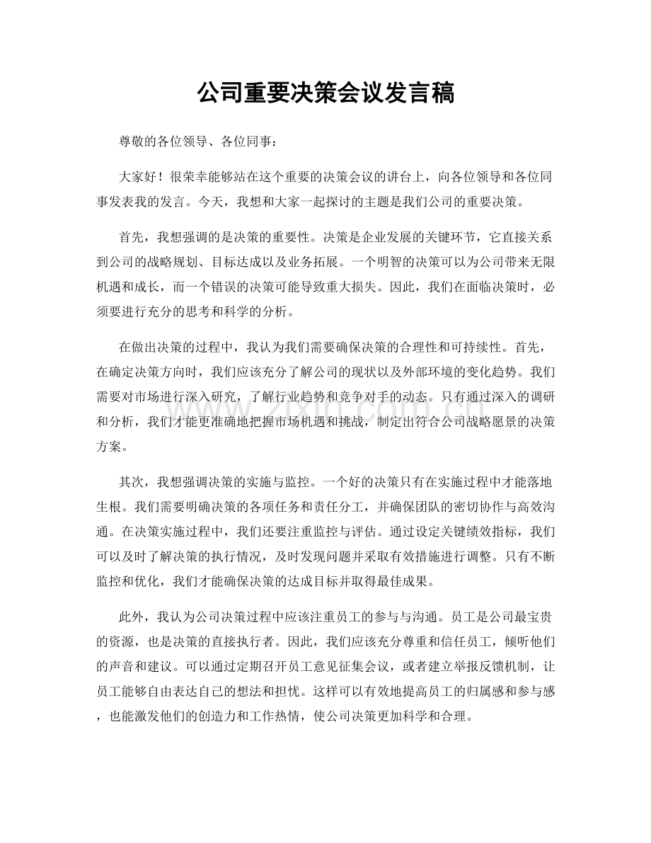 公司重要决策会议发言稿.docx_第1页