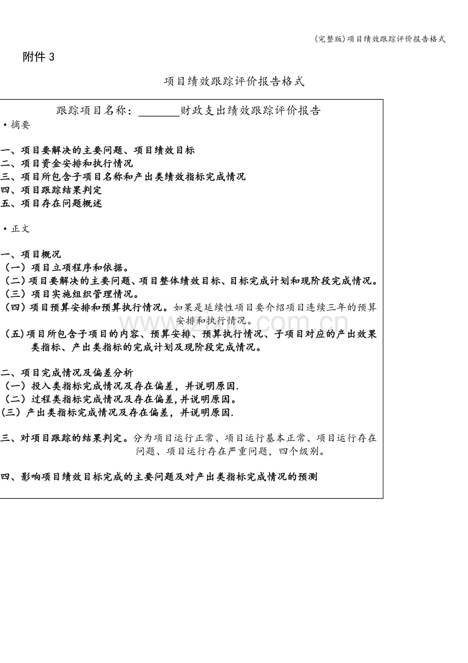 项目绩效跟踪评价报告格式.doc_第1页