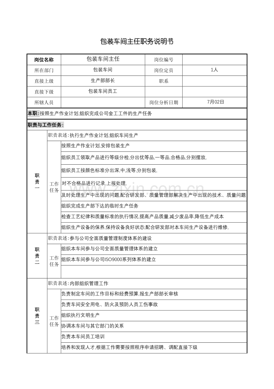包装车间主任岗位职责.doc_第2页