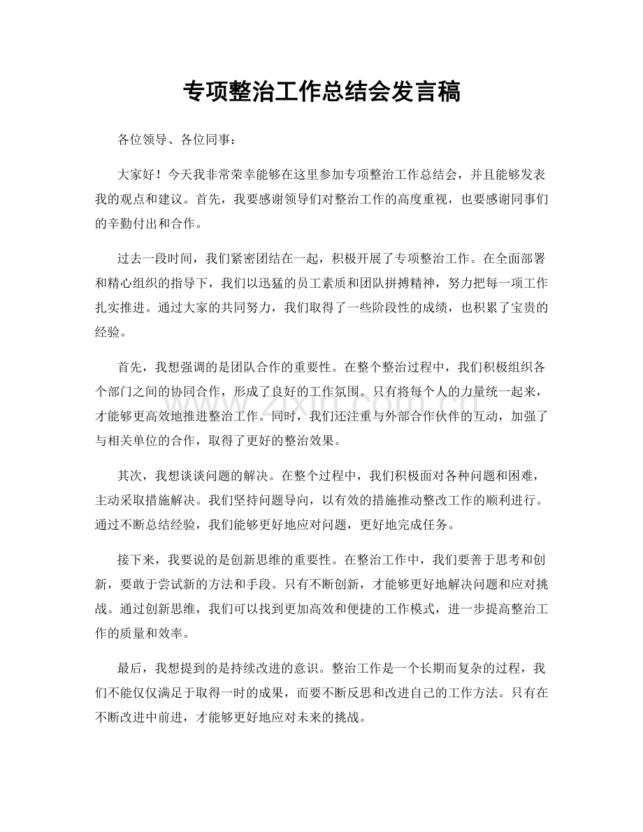 专项整治工作总结会发言稿.docx_第1页