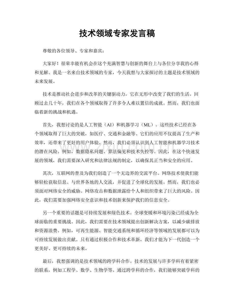 技术领域专家发言稿.docx_第1页