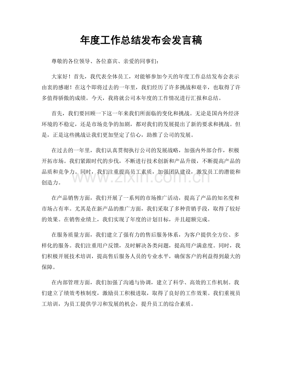 年度工作总结发布会发言稿.docx_第1页