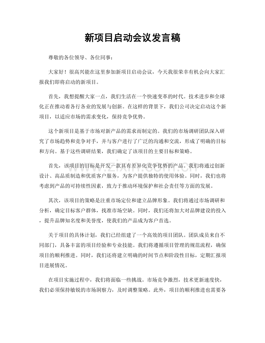 新项目启动会议发言稿.docx_第1页