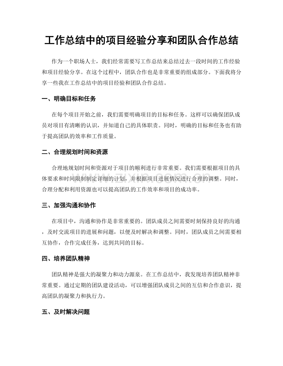 工作总结中的项目经验分享和团队合作总结.docx_第1页