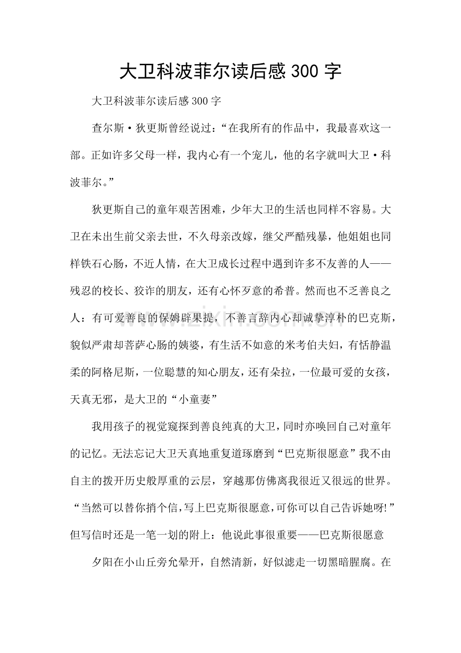 大卫科波菲尔读后感300字.docx_第1页