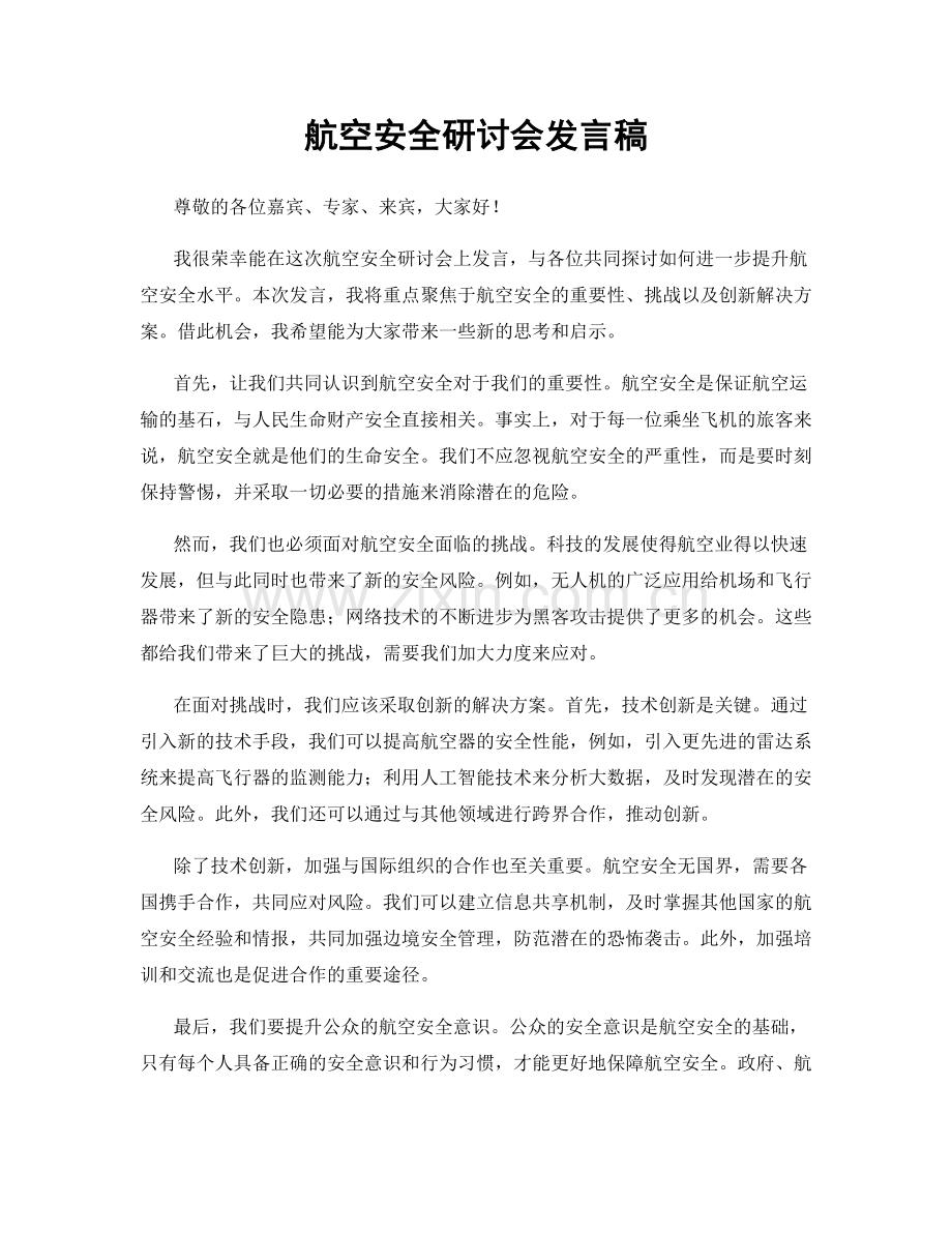 航空安全研讨会发言稿.docx_第1页