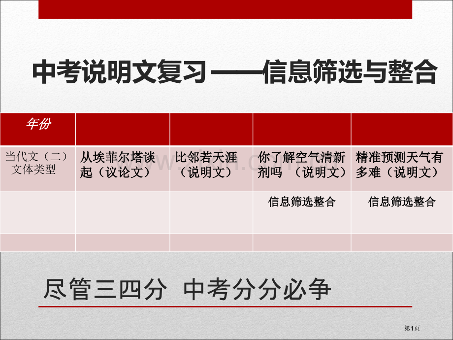 说明文信息筛选整合复习省公共课一等奖全国赛课获奖课件.pptx_第1页
