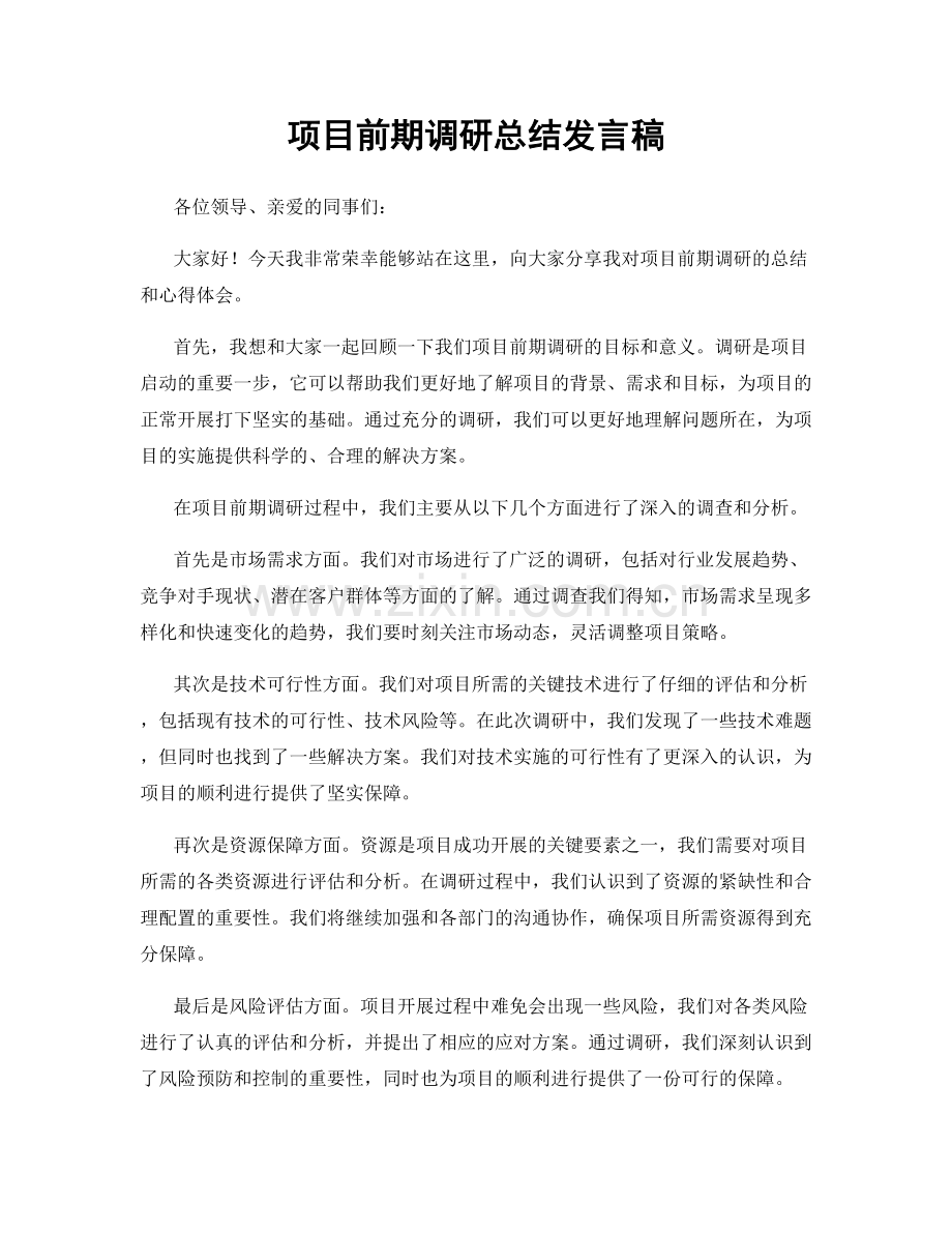 项目前期调研总结发言稿.docx_第1页