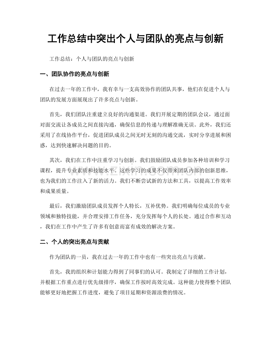 工作总结中突出个人与团队的亮点与创新.docx_第1页