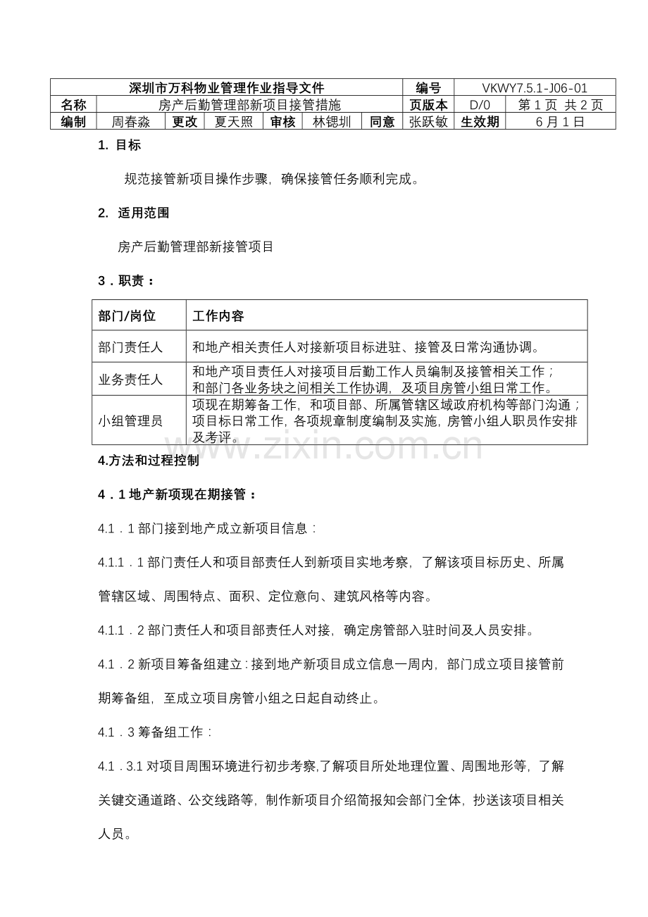 房产后勤管理部新项目接管制度样本.doc_第1页
