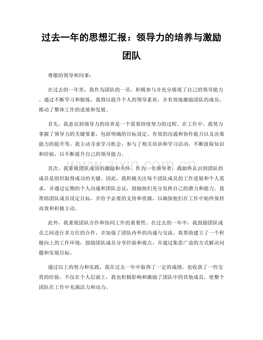 过去一年的思想汇报：领导力的培养与激励团队.docx_第1页