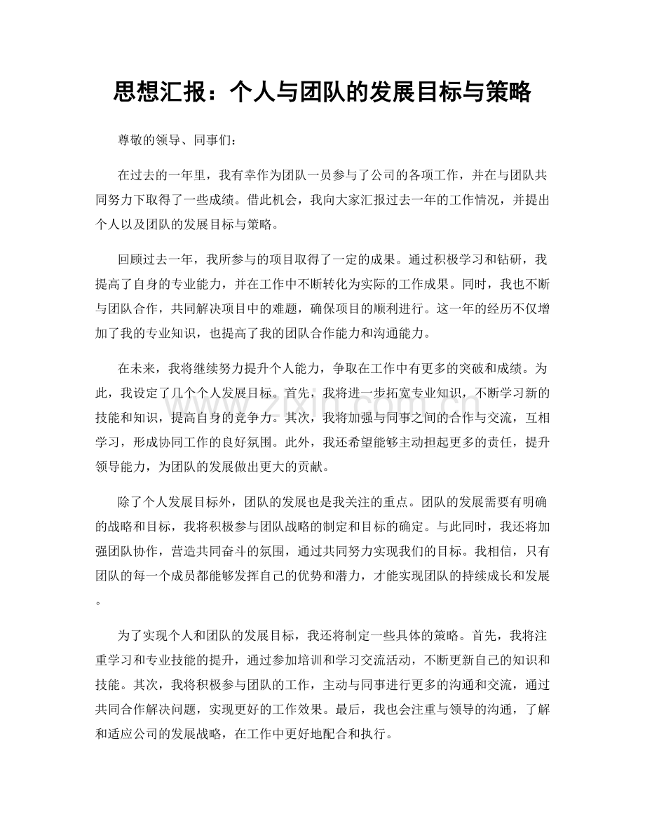 思想汇报：个人与团队的发展目标与策略.docx_第1页