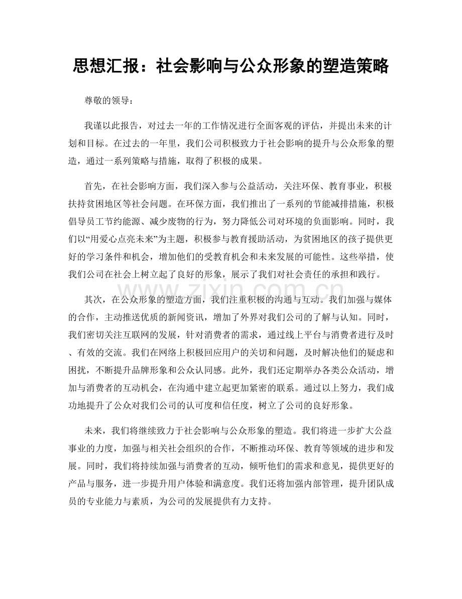 思想汇报：社会影响与公众形象的塑造策略.docx_第1页