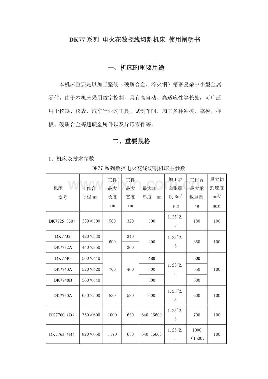 DK系列电火花数控线切割机床使用专项说明书.docx_第1页