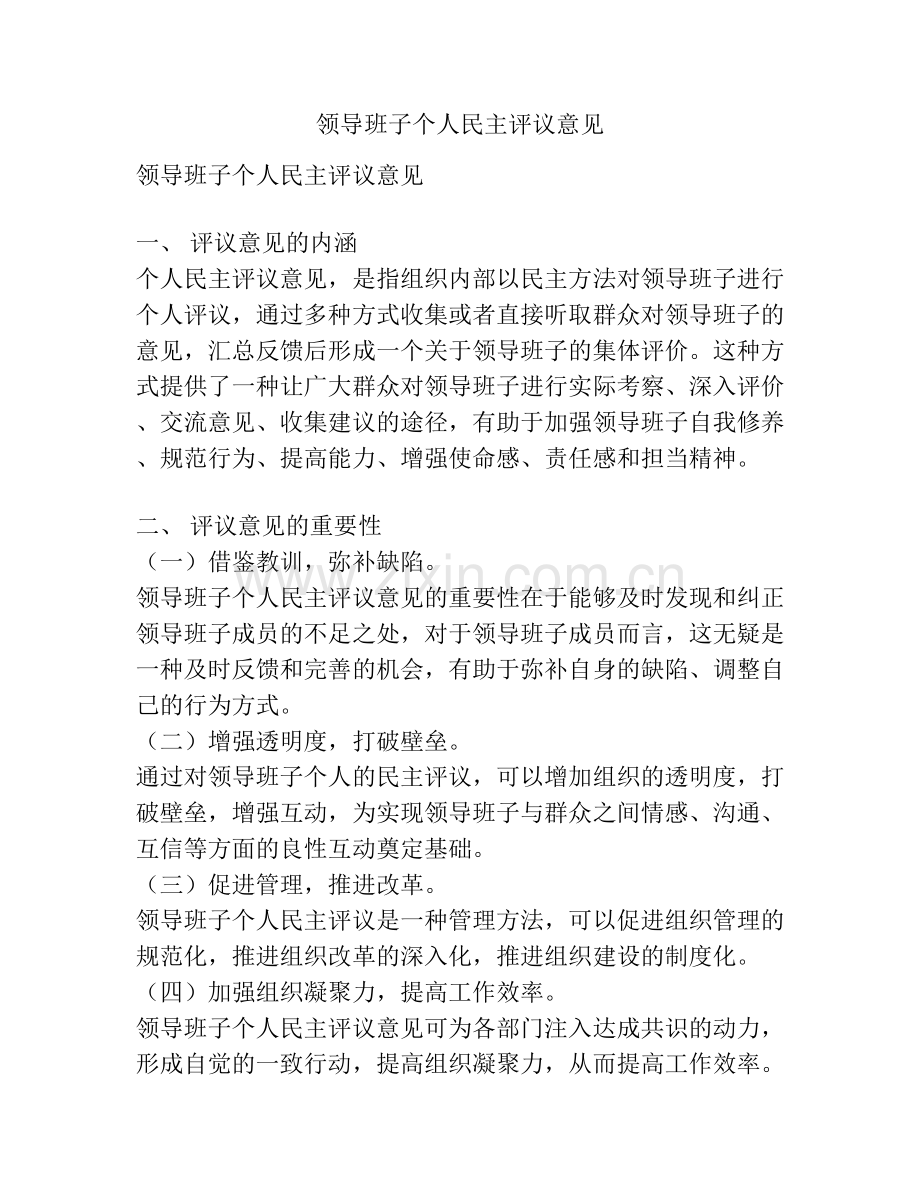 领导班子个人民主评议意见.docx_第1页