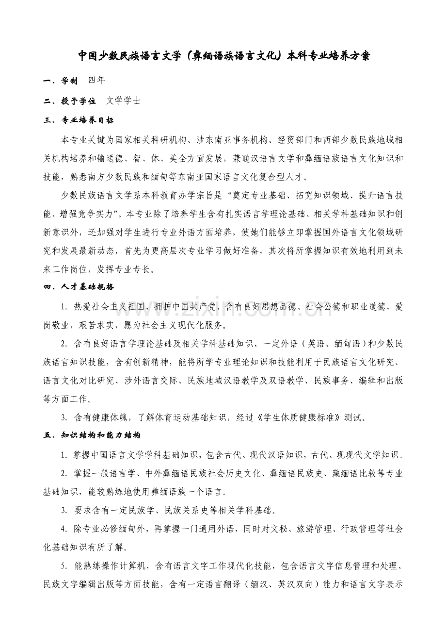 中国少数民族语言文学彝缅语族语言文化本科专业培养专项方案.doc_第1页