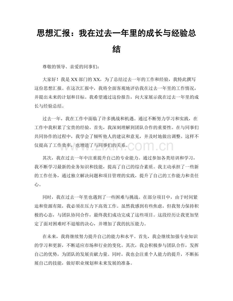 思想汇报：我在过去一年里的成长与经验总结.docx_第1页