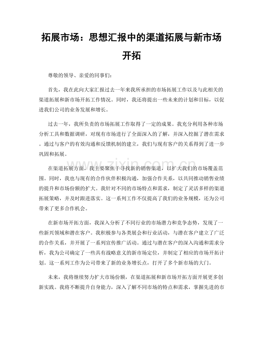 拓展市场：思想汇报中的渠道拓展与新市场开拓.docx_第1页