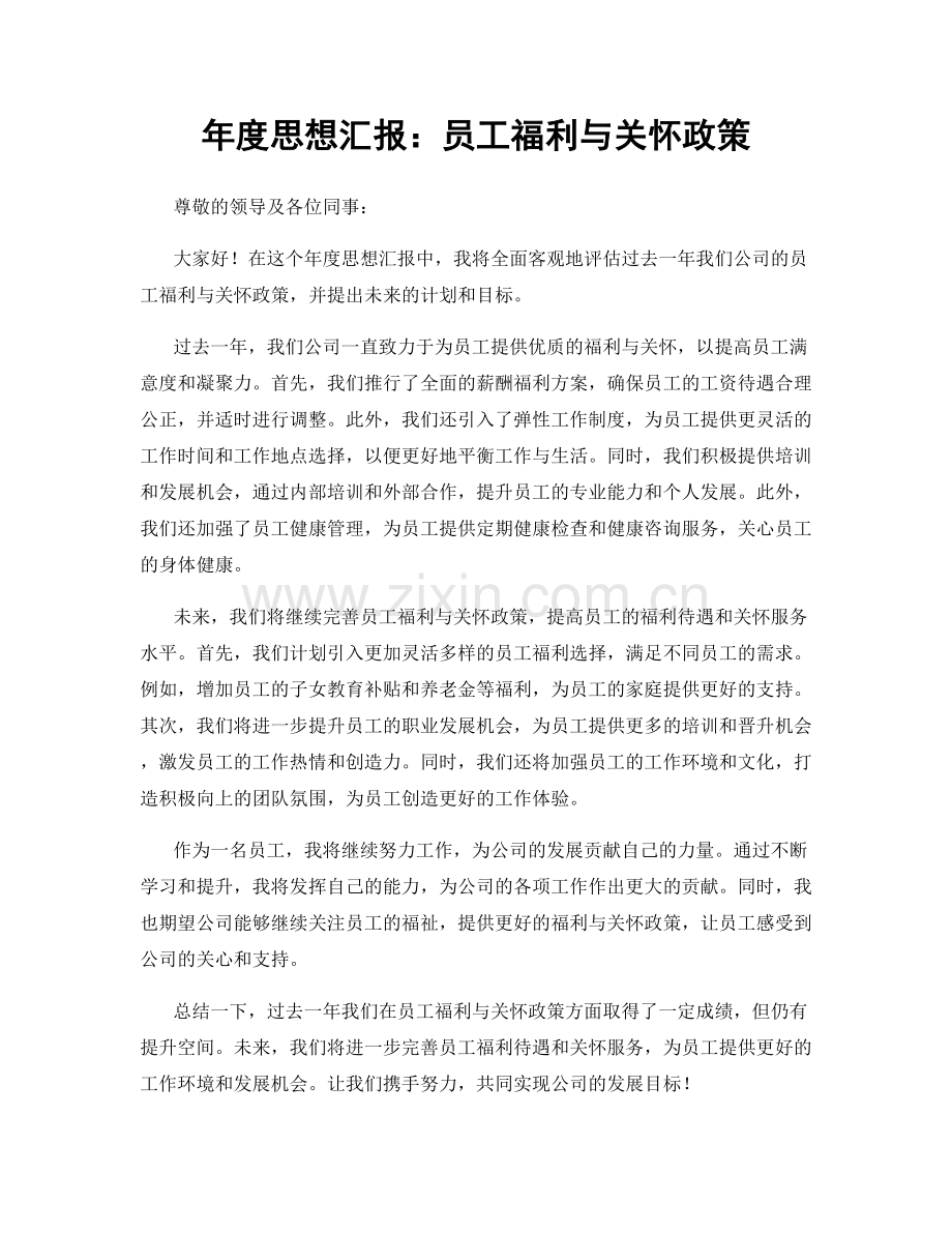 年度思想汇报：员工福利与关怀政策.docx_第1页