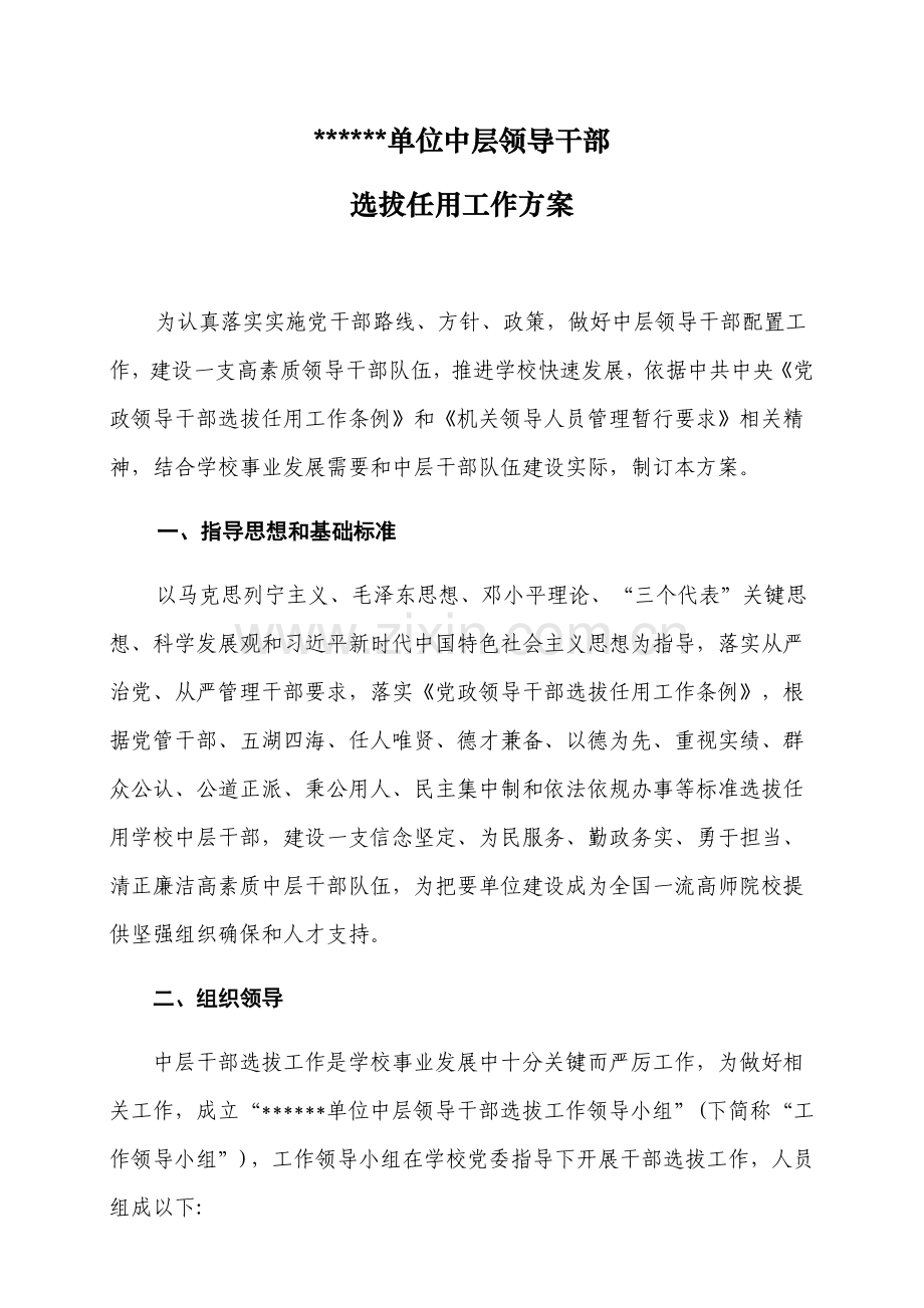 单位中层领导干部选拔任用工作专业方案.docx_第1页