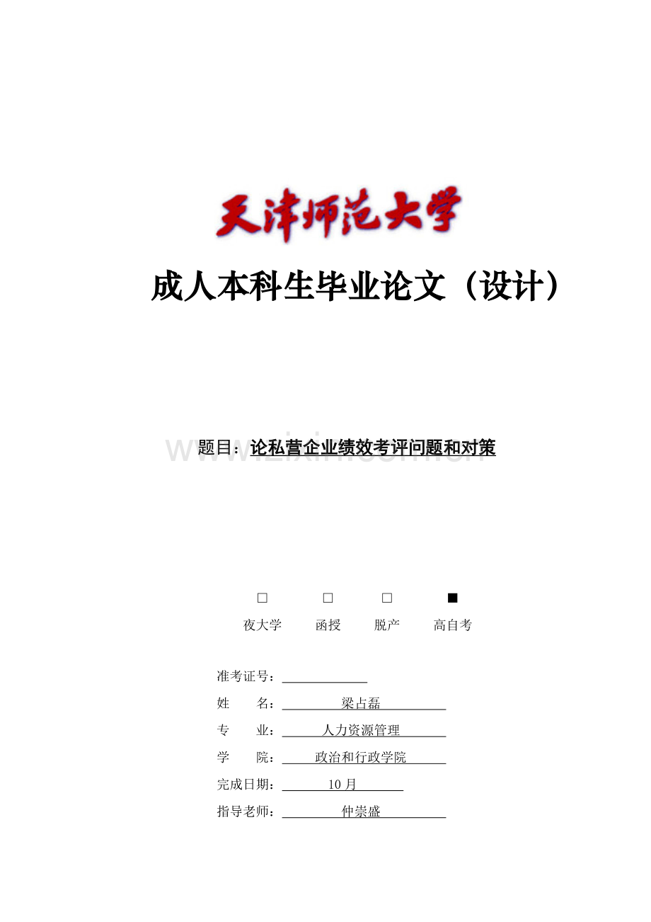 私营企业绩效考核的问题及对策模板.doc_第1页