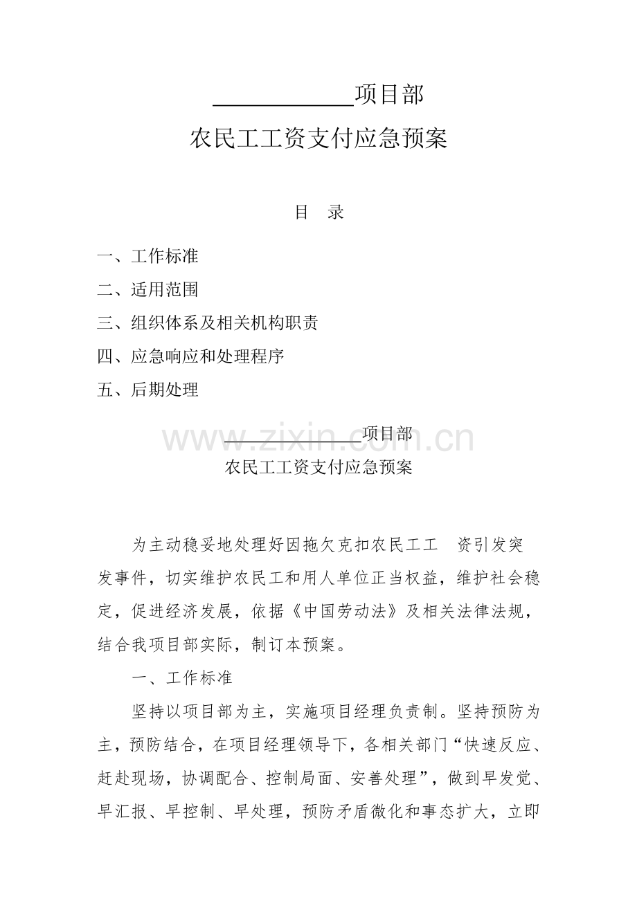 农民工工资应急专题预案.docx_第1页