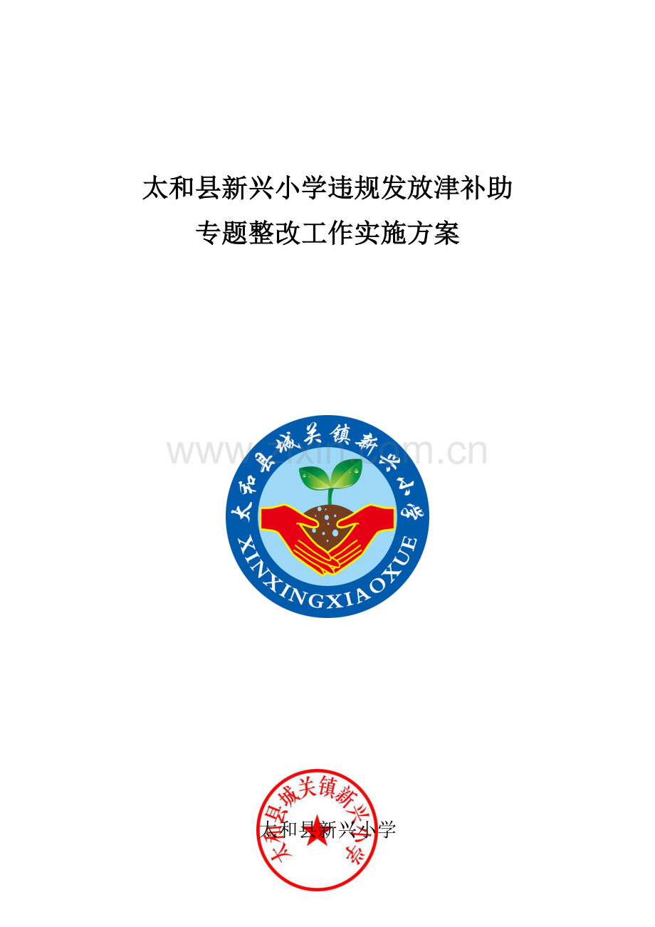 太和县新兴小学违规发放津补贴专项整治工作的实施专业方案.docx_第1页