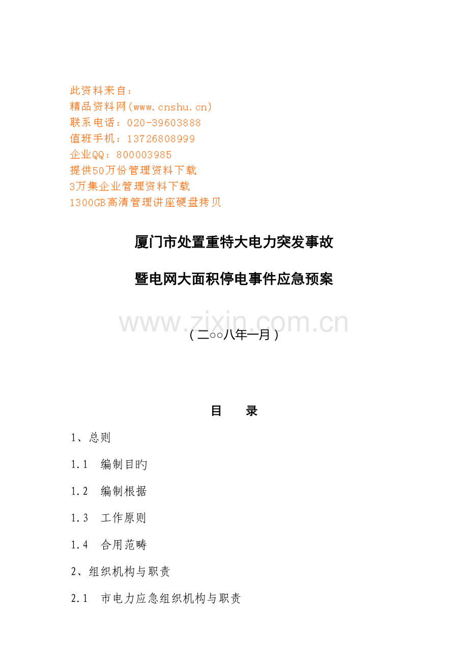 特大电力突发事故应急全新预案.docx_第1页