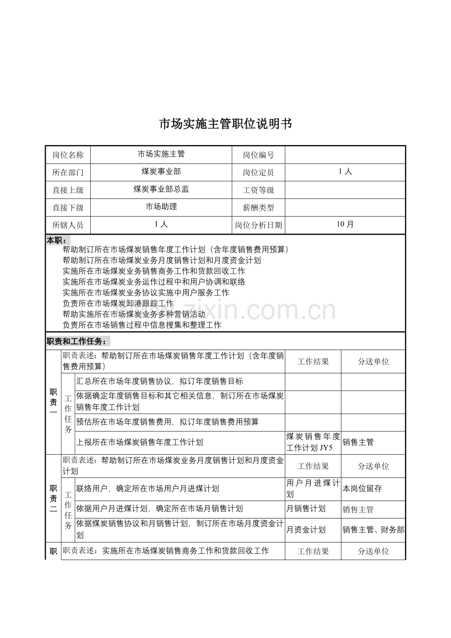 煤炭事业部市场执行主管岗位职责样本.doc_第1页