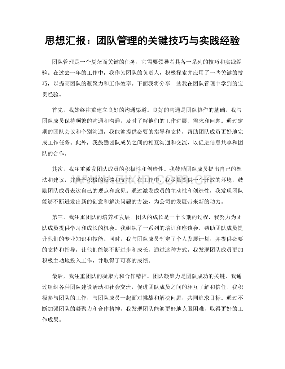 思想汇报：团队管理的关键技巧与实践经验.docx_第1页