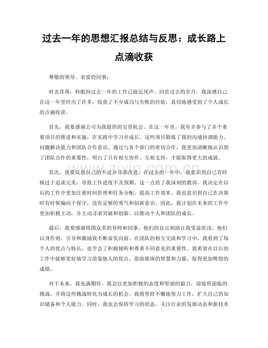 过去一年的思想汇报总结与反思：成长路上点滴收获.docx_第1页