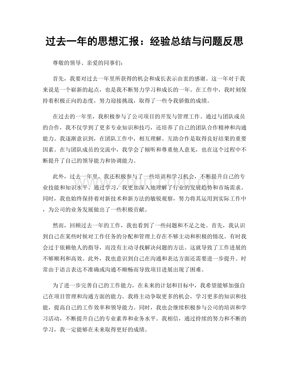 过去一年的思想汇报：经验总结与问题反思.docx_第1页