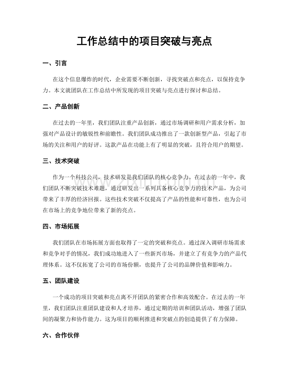 工作总结中的项目突破与亮点.docx_第1页