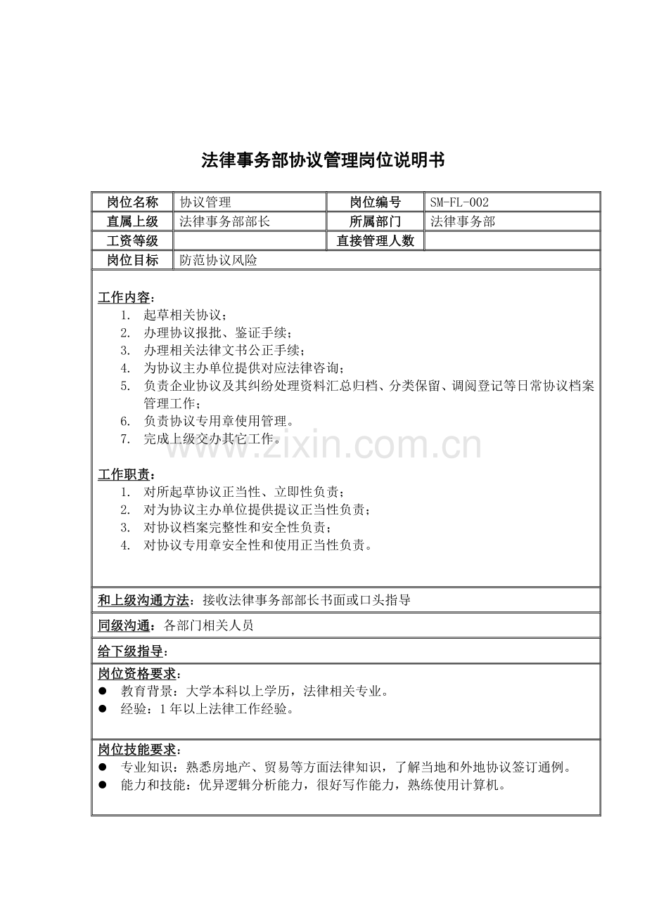 法律事务部合同管理岗位职责样本.doc_第1页