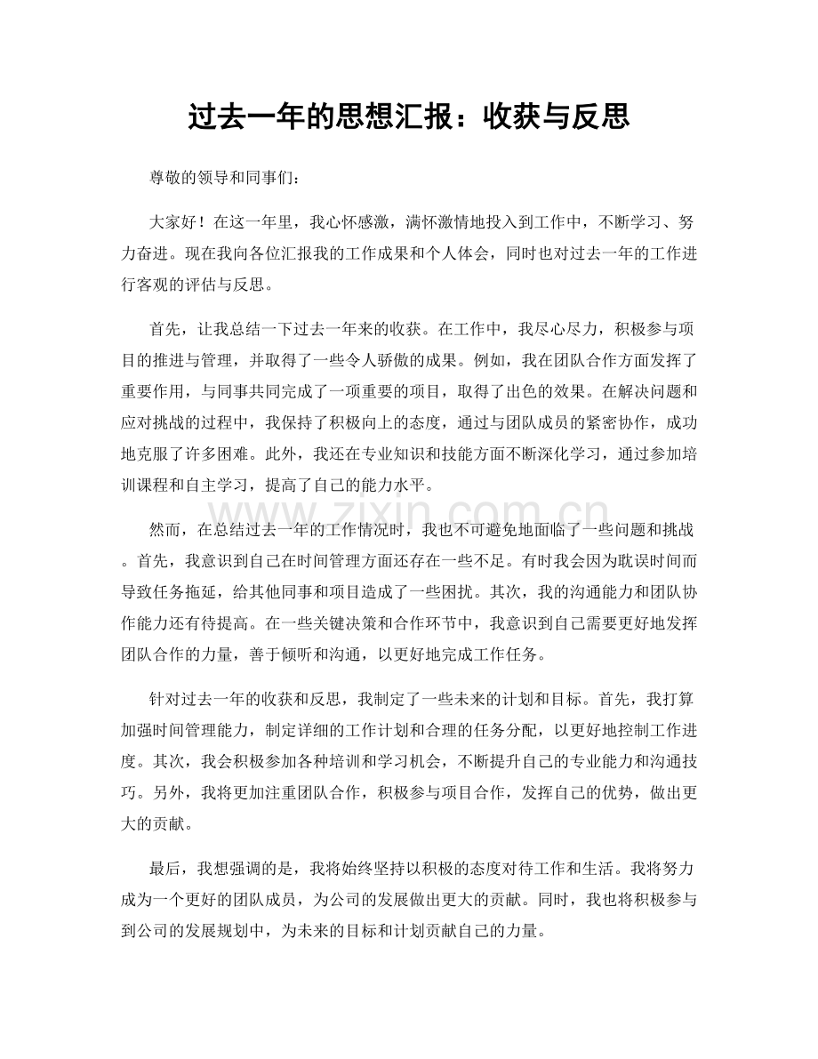 过去一年的思想汇报：收获与反思.docx_第1页