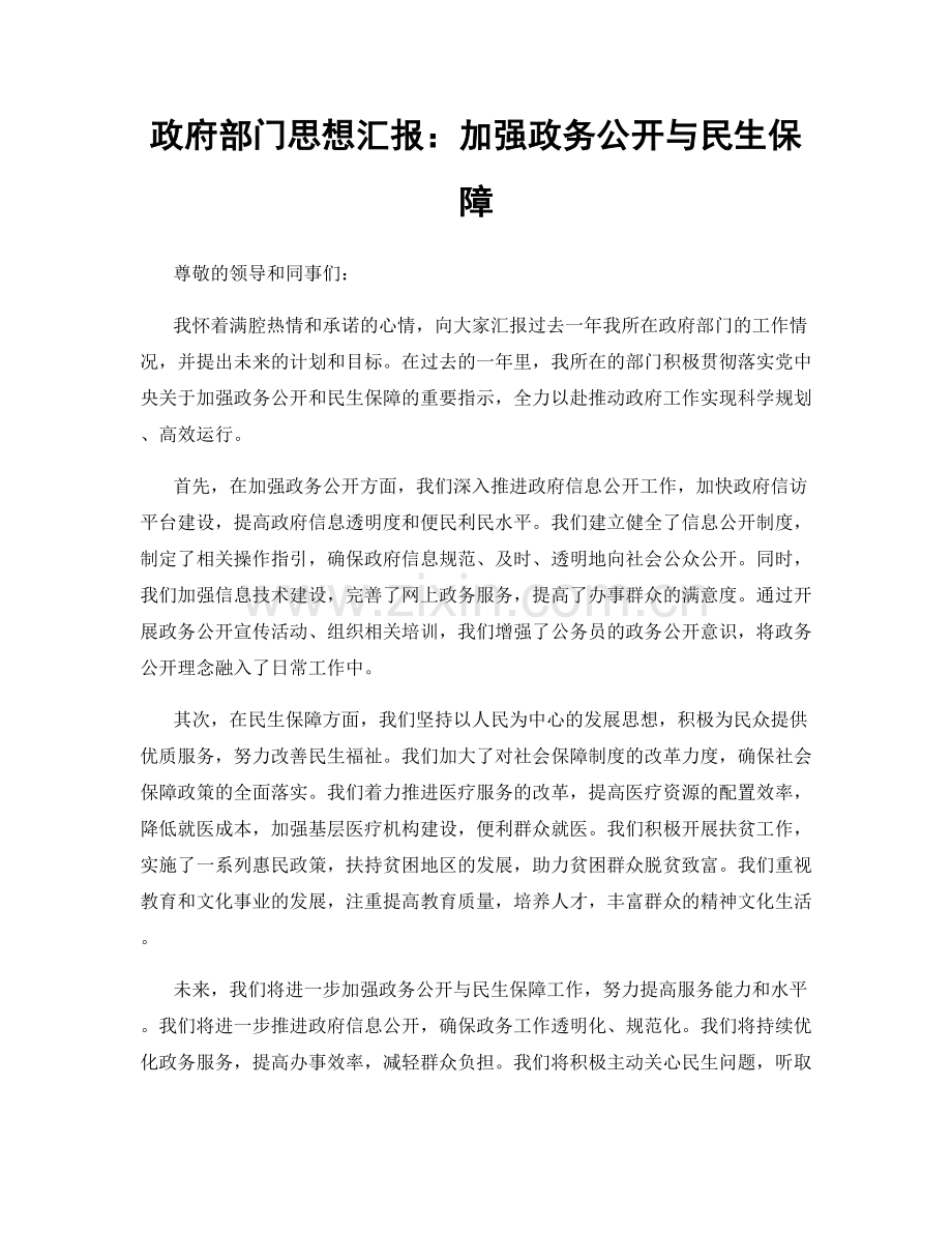 政府部门思想汇报：加强政务公开与民生保障.docx_第1页