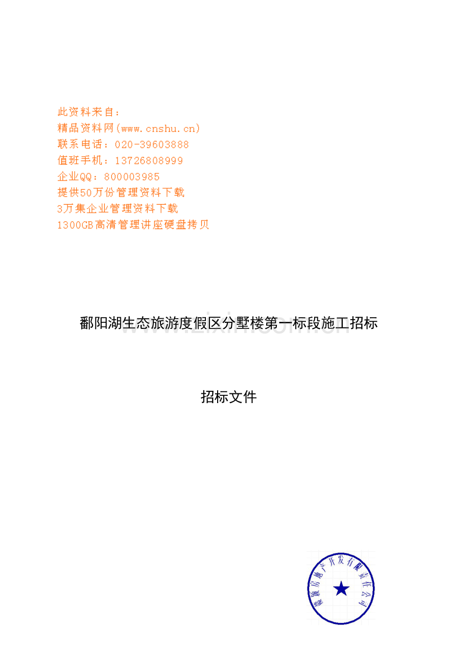 鄱阳湖生态旅游度假区别墅楼施工招标文件模板.doc_第1页