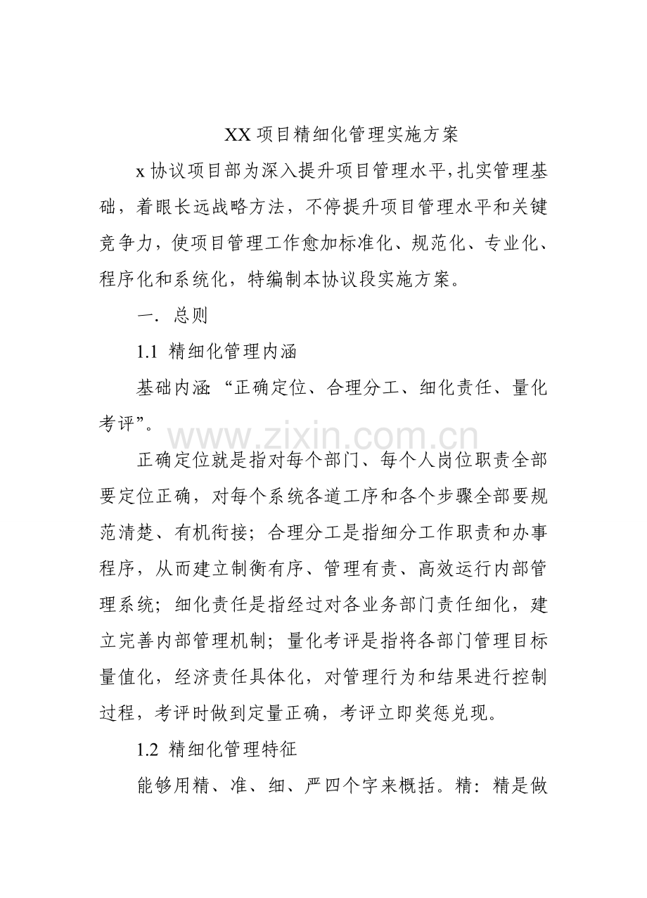 项目精细化管理实施方案样本.doc_第1页
